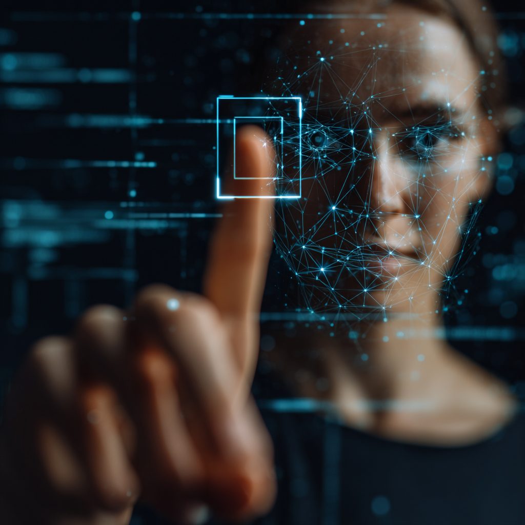 Image of a women touching a screen 